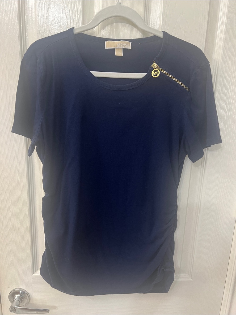 Michael Kors Navy Short Sleeve Tee with Gold Zipper Accent